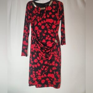 Thalia Sodi Red/Black Long Sleeve Dress with Gold accents Size Medium